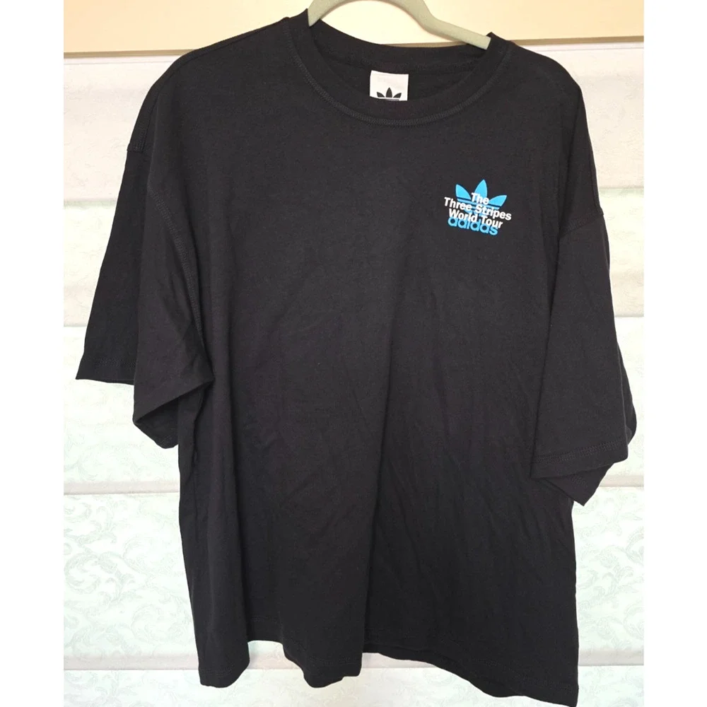 Adidas Originals World Tour Tee Mens Large Black Globe Graphic Shirt NWT NEW